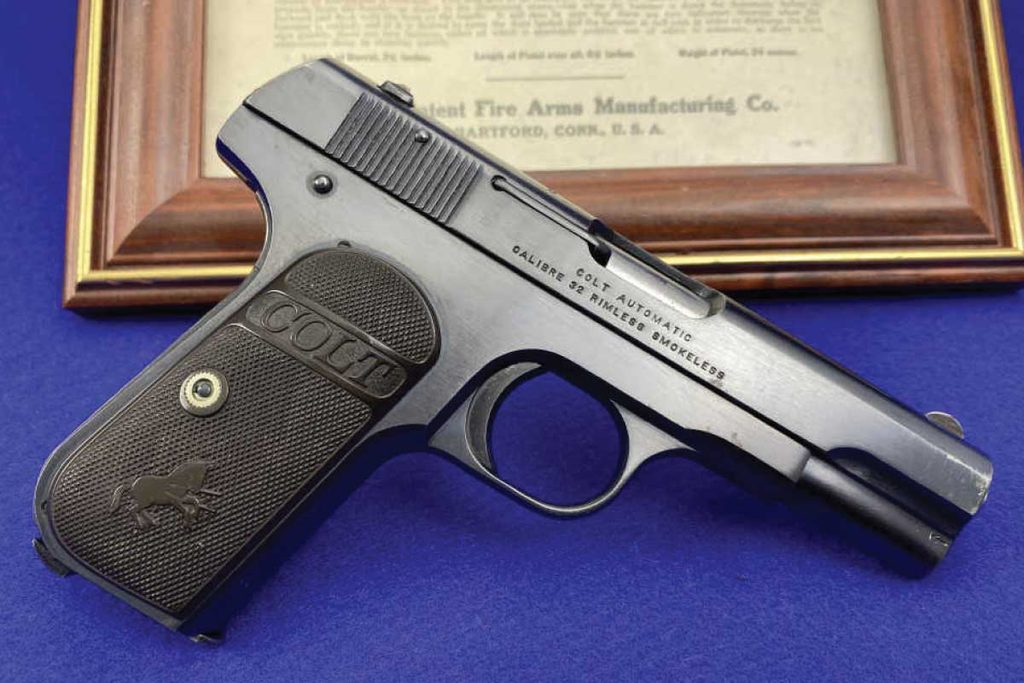 1917 Colt Model 1903 Pocket Hammerless: Manufactured in 1917, during World War I, this .32 ACP example represents the Type III variation, produced from 1910 to 1926.